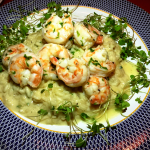 Risoto de queijo de cabra com camarão